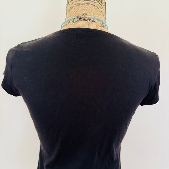 Ann Taylor Womens Black Cotton Scoop Neck Cap Sleeve Cute Little Tee Shirt Small - Picture 7 of 11